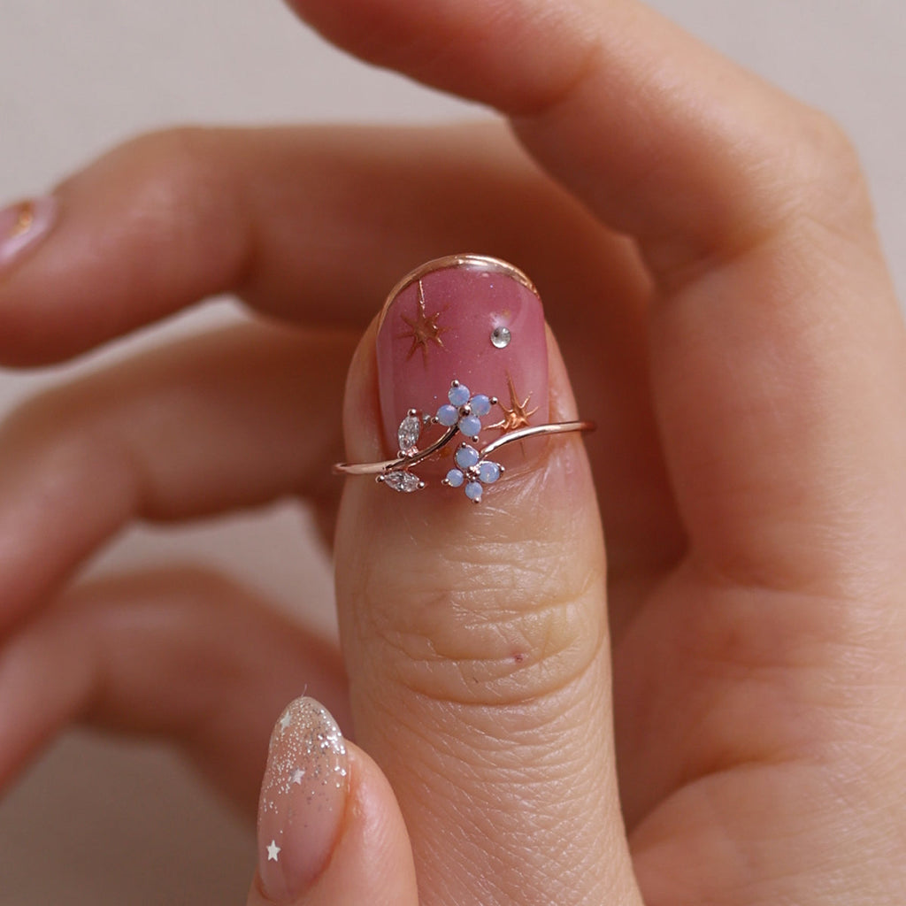 Moonstone flower branch ring