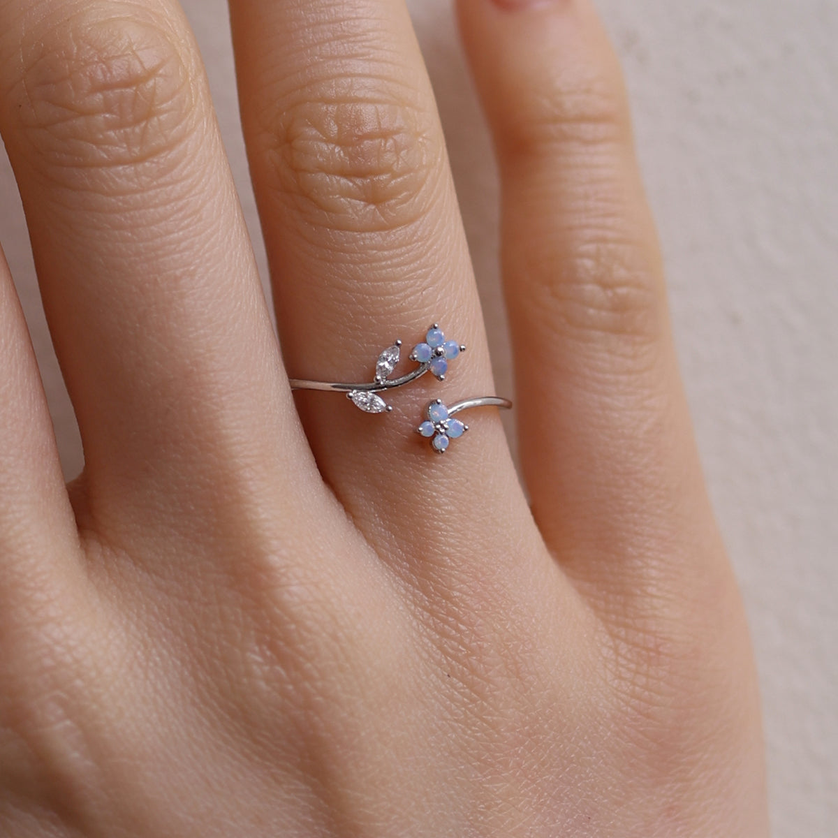 Moonstone flower branch ring